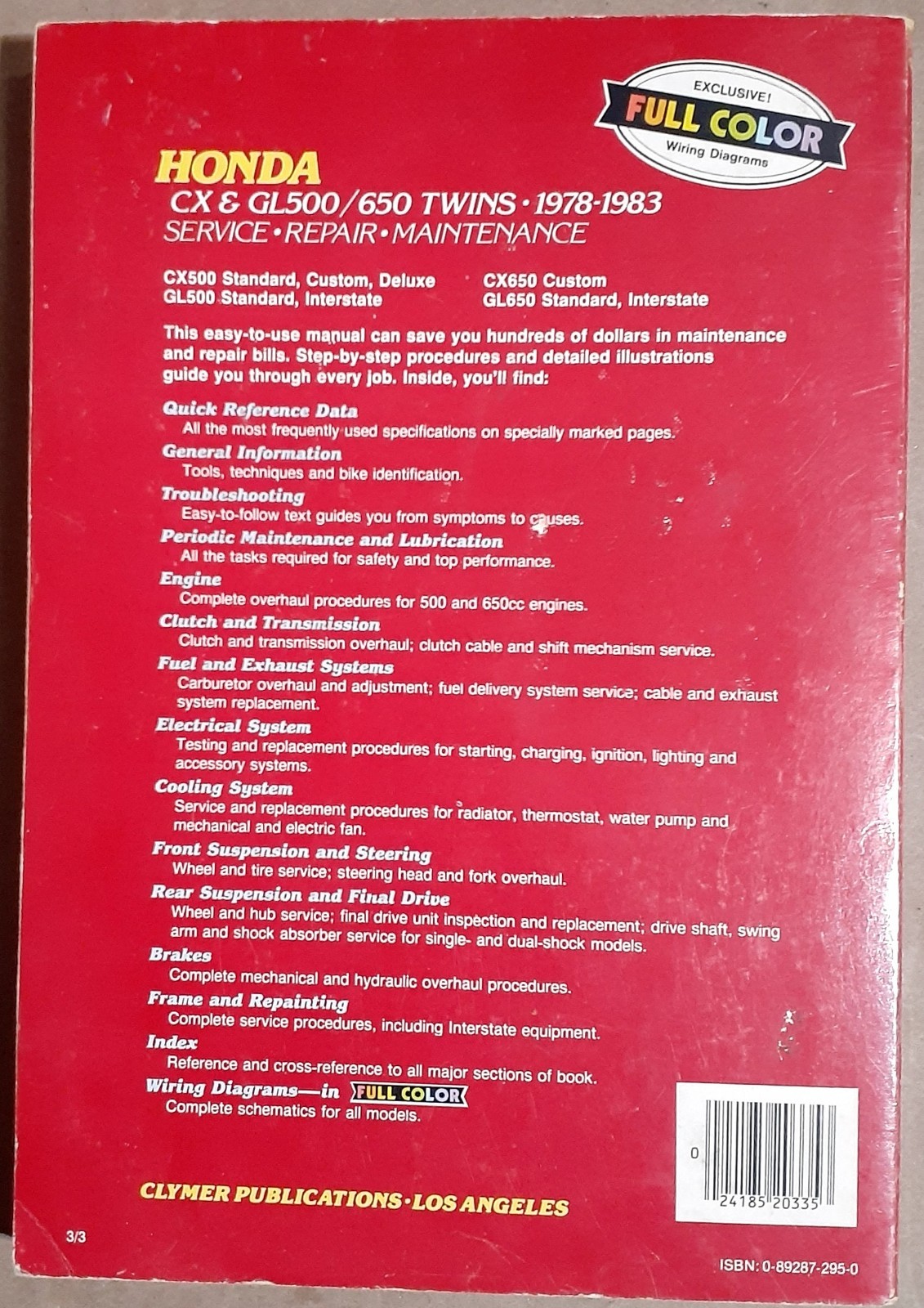 Clymer Honda CX/GL500/650 Twins 1978-1983 Maintenance/Service/Repair Manual VG