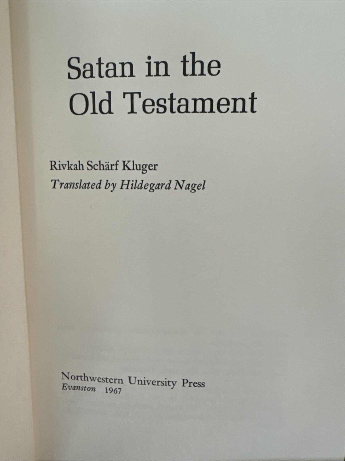 SATAN in the old testament Rivkah Schärf Kluger Hildegard Nagel C.G Jung