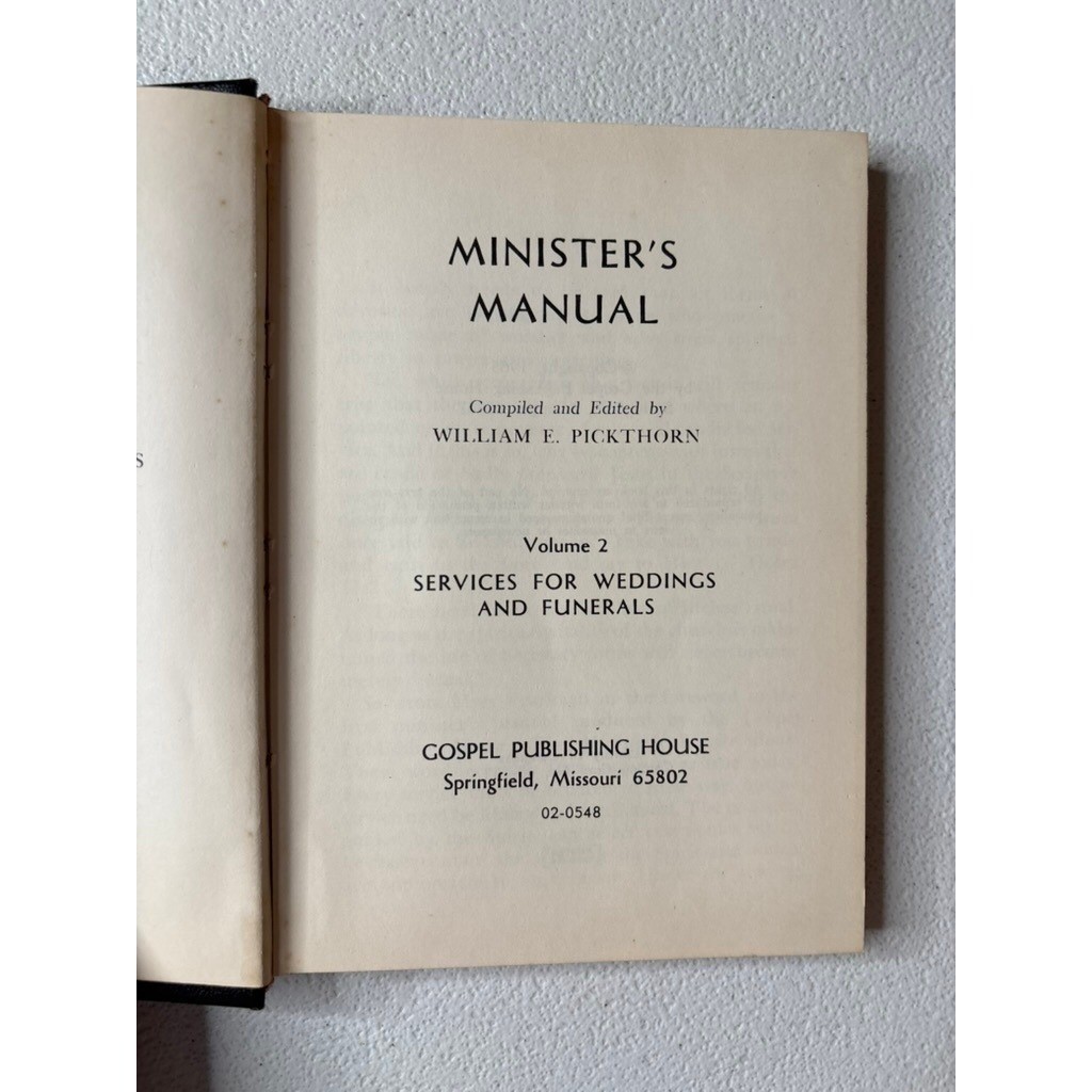 Gospel Publishing House Minister&rsquo;s Manual Vol 2 Weddings Funerals Black 1965