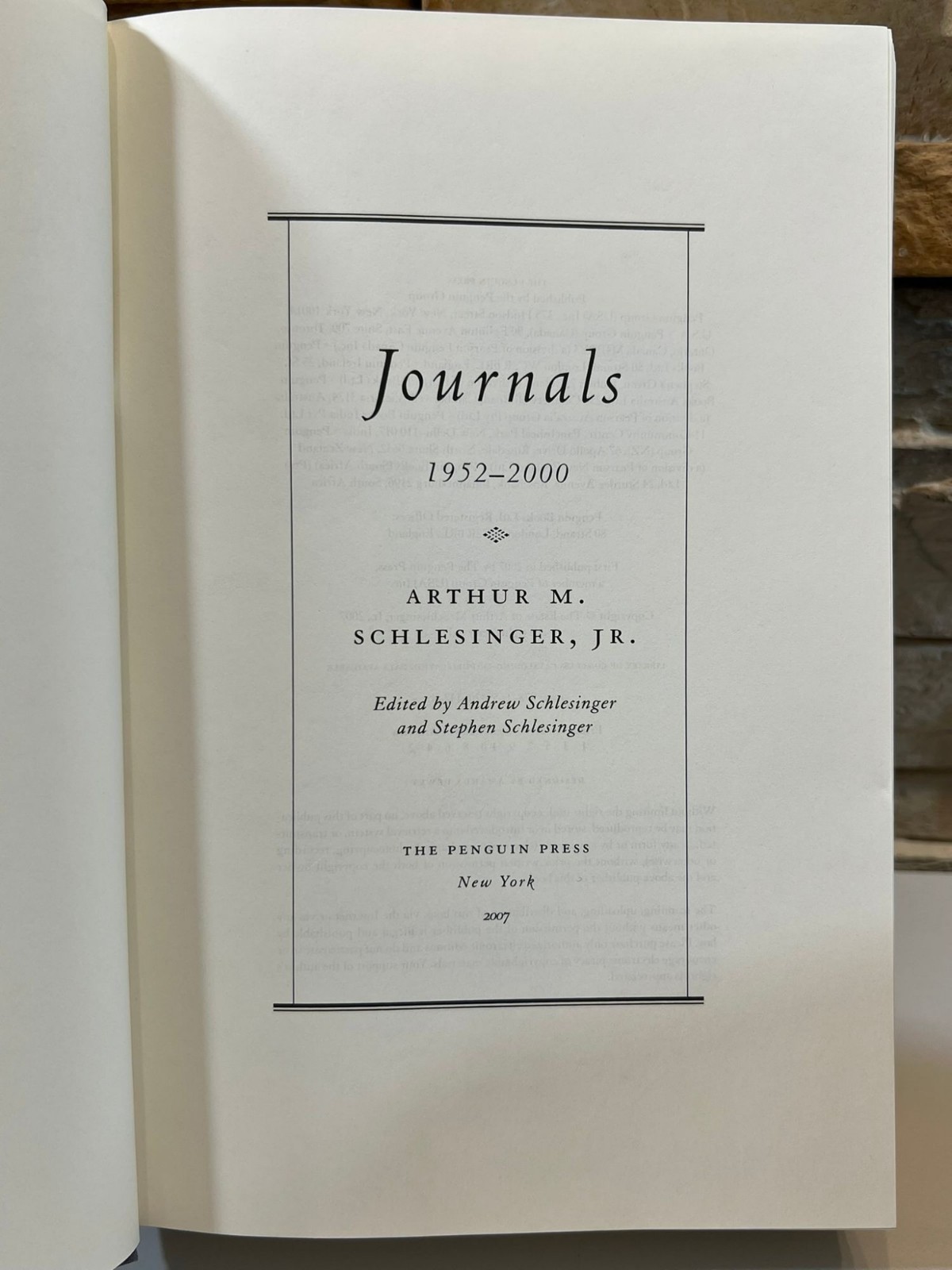 Journals 1952-2000 Arthur M Schlesinger Jr First Published June 2007 Biography