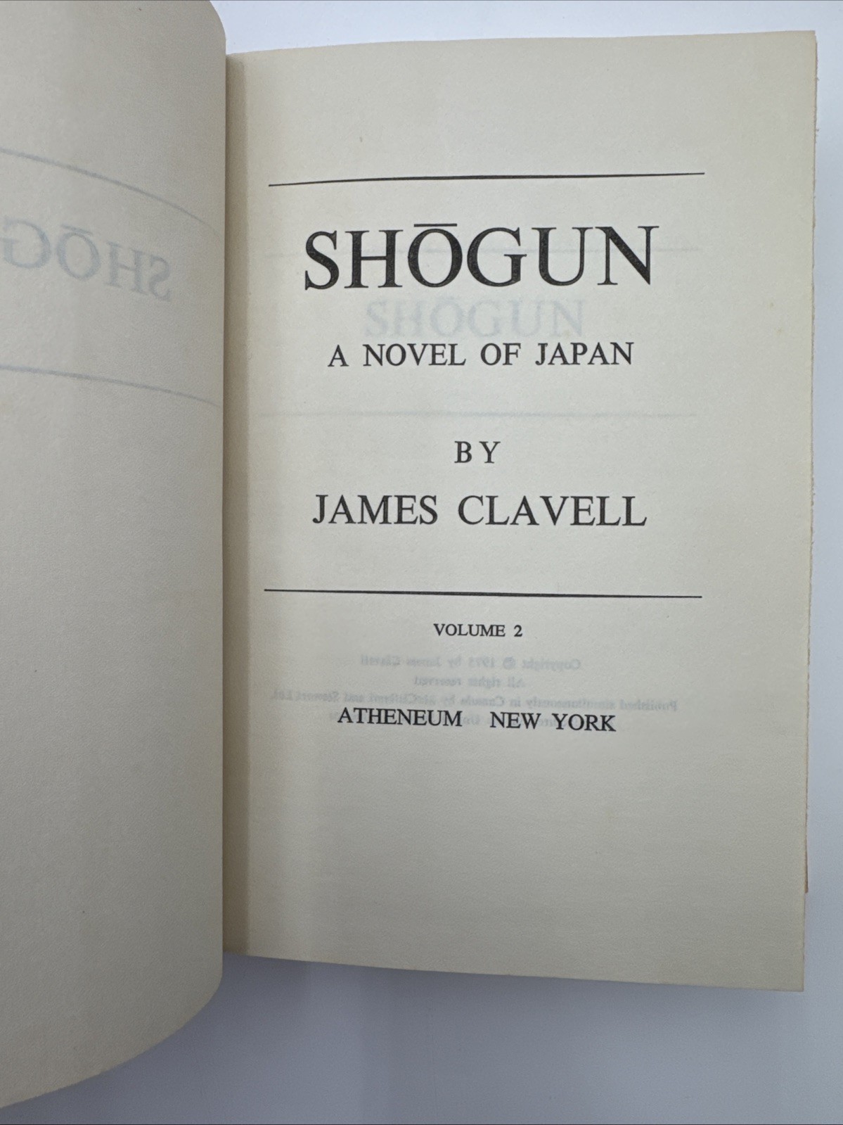 SHOGUN A Novel of Japan Volume 2 by James Clavell 1975 Hardcover DJ Book Club
