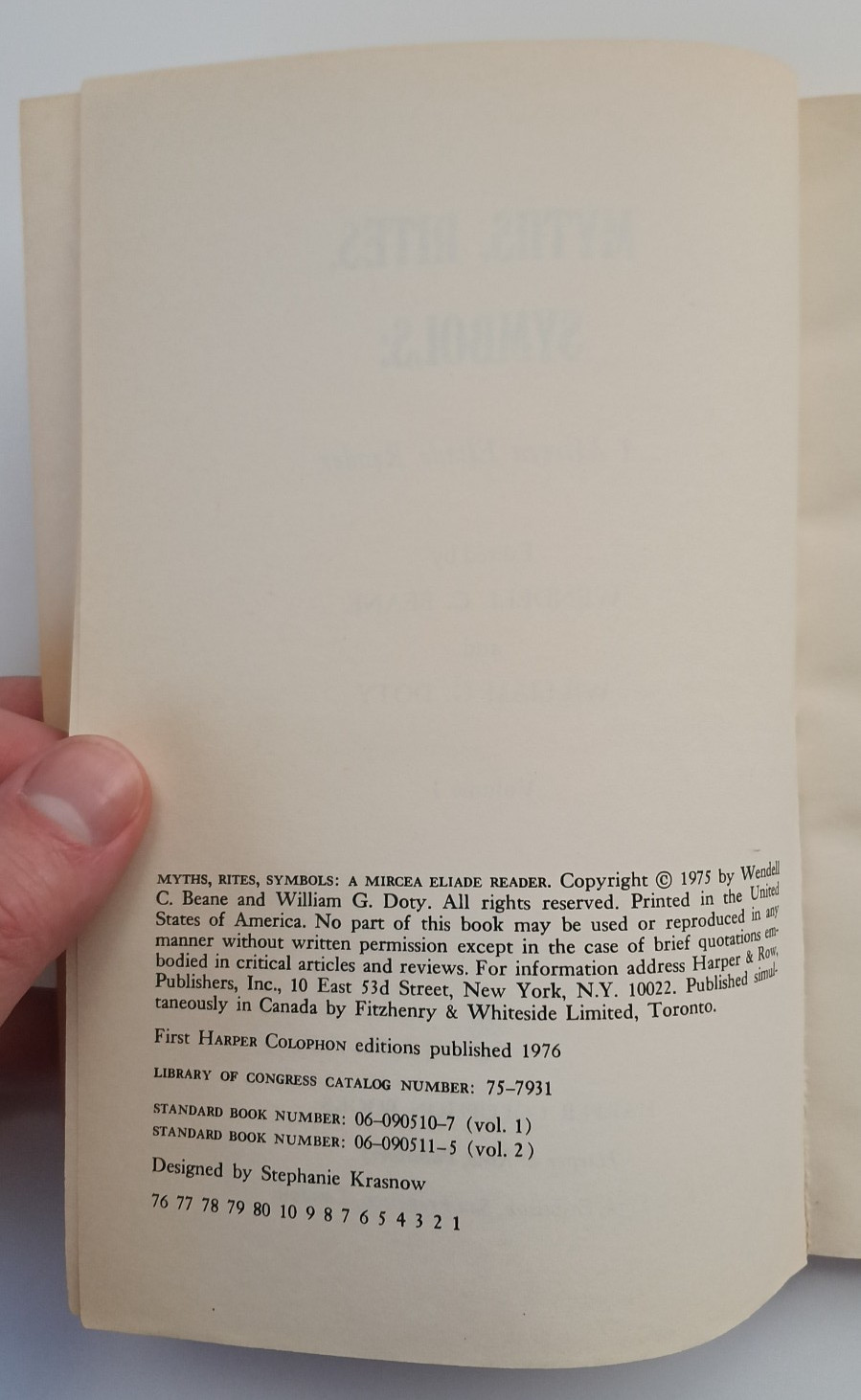 Myths, Rites, Symbols Vol 1 by Beane & Doty (Harper Colophon, 1976) PB