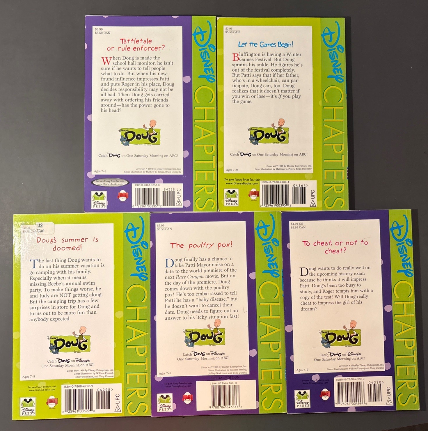 Disney&rsquo;s Doug Chronicles 1990s Lot of 5, Books 5, 8, 10, 11 & 13