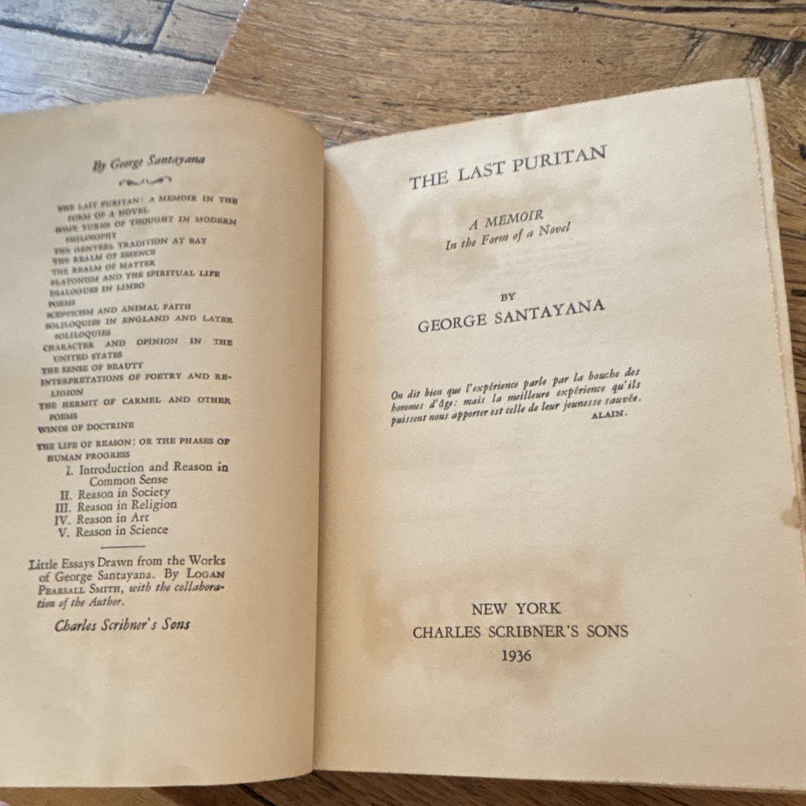 George Santayana The Last Puritan HC Charles Scribner&rsquo;s Sons 1936 Puritans