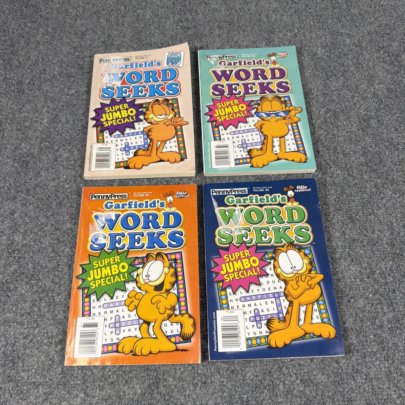 Penny Press Dell GARFIELD 4 Super Jumbo Word Seek Search Puzzle Books READ