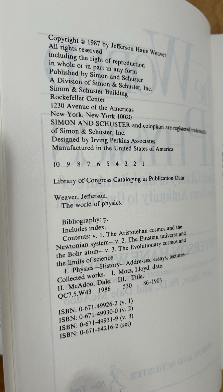 The World of Physics 3 Volume Set , Boxed – Jefferson Hane Weaver Hardcover 1987