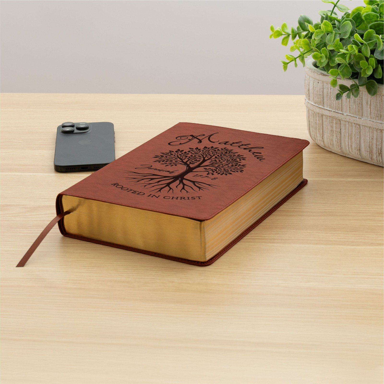 Personalized ESV Men&rsquo;s Study Bible, Rooted in Christ Tree Design, Name Engraved