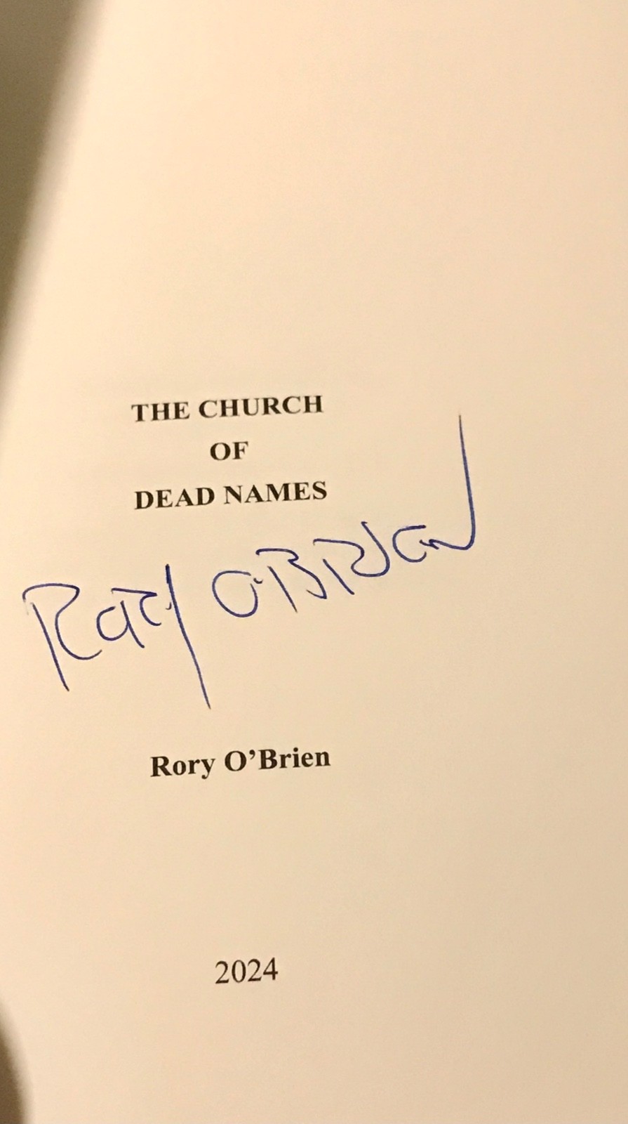 The Church of Dead Names Rory O&rsquo;Brien autographed sci-fi horror paperback 2024