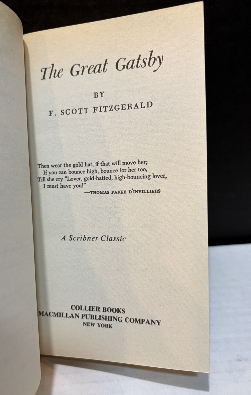 Vintage 1988 Collier Books PB “THE GREAT GATSBY » by F. Scott Fitzgerald