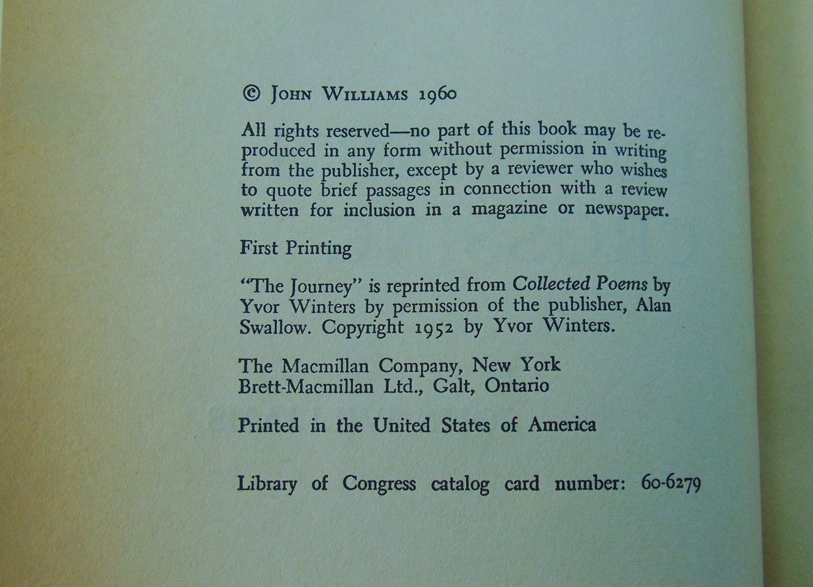 John Williams: Butcher&rsquo;s Crossing First Edition HC DJ 1960 Macmillan