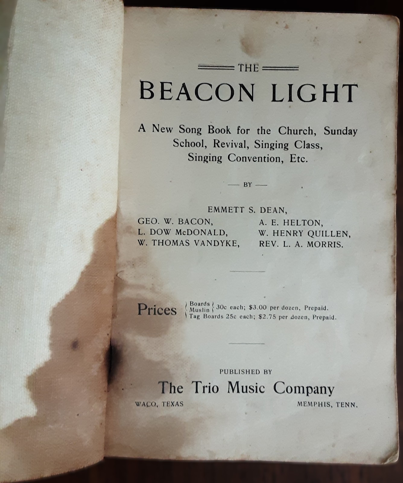 1908 – The Beacon Light – Emmett S. Dean – The Trio Music Co. Shaped notes