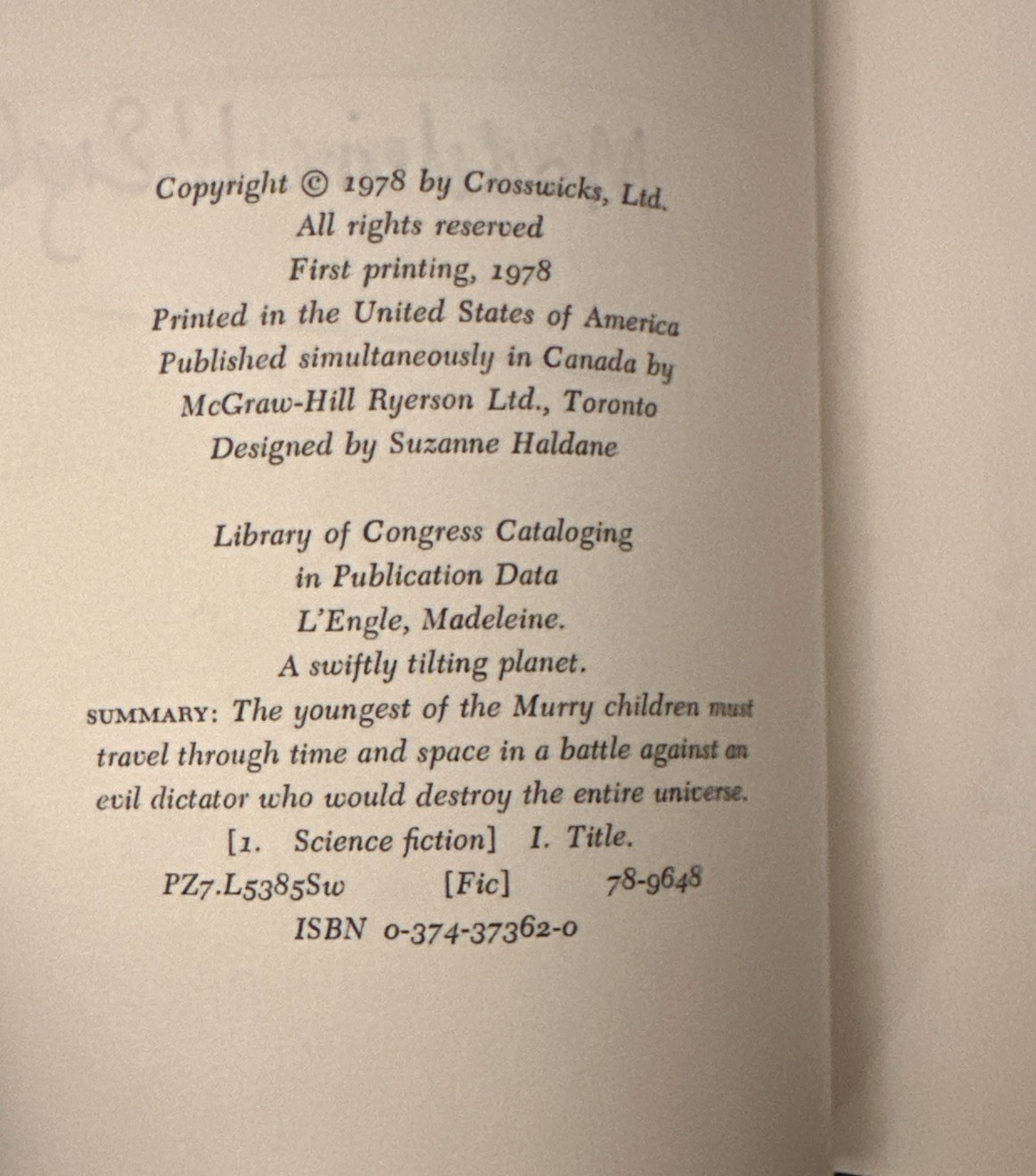 SIGNED, A Swiftly Tilting Planet. Madeleine L&rsquo;Engle HBDJ FIRST PRINT 1978