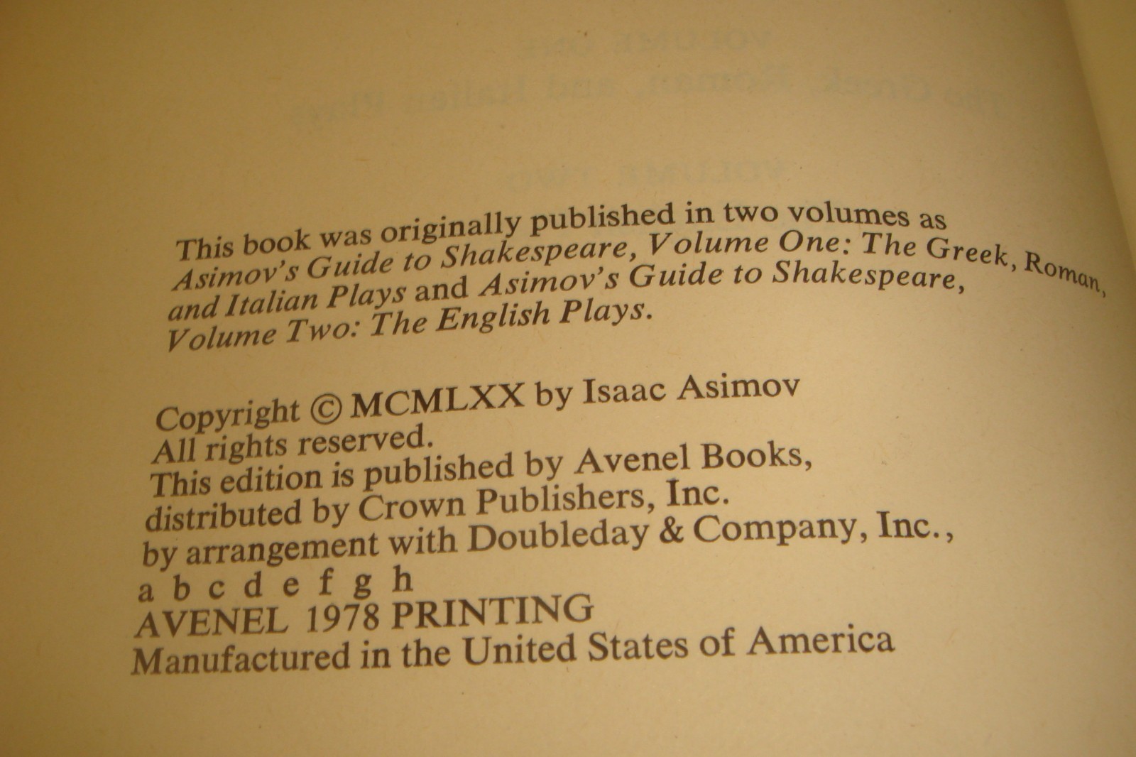 Asimov&rsquo;s Guide to Shakespeare by Isaac Asimov 1978 HC/DJ Avenel 1978 -1536 pages