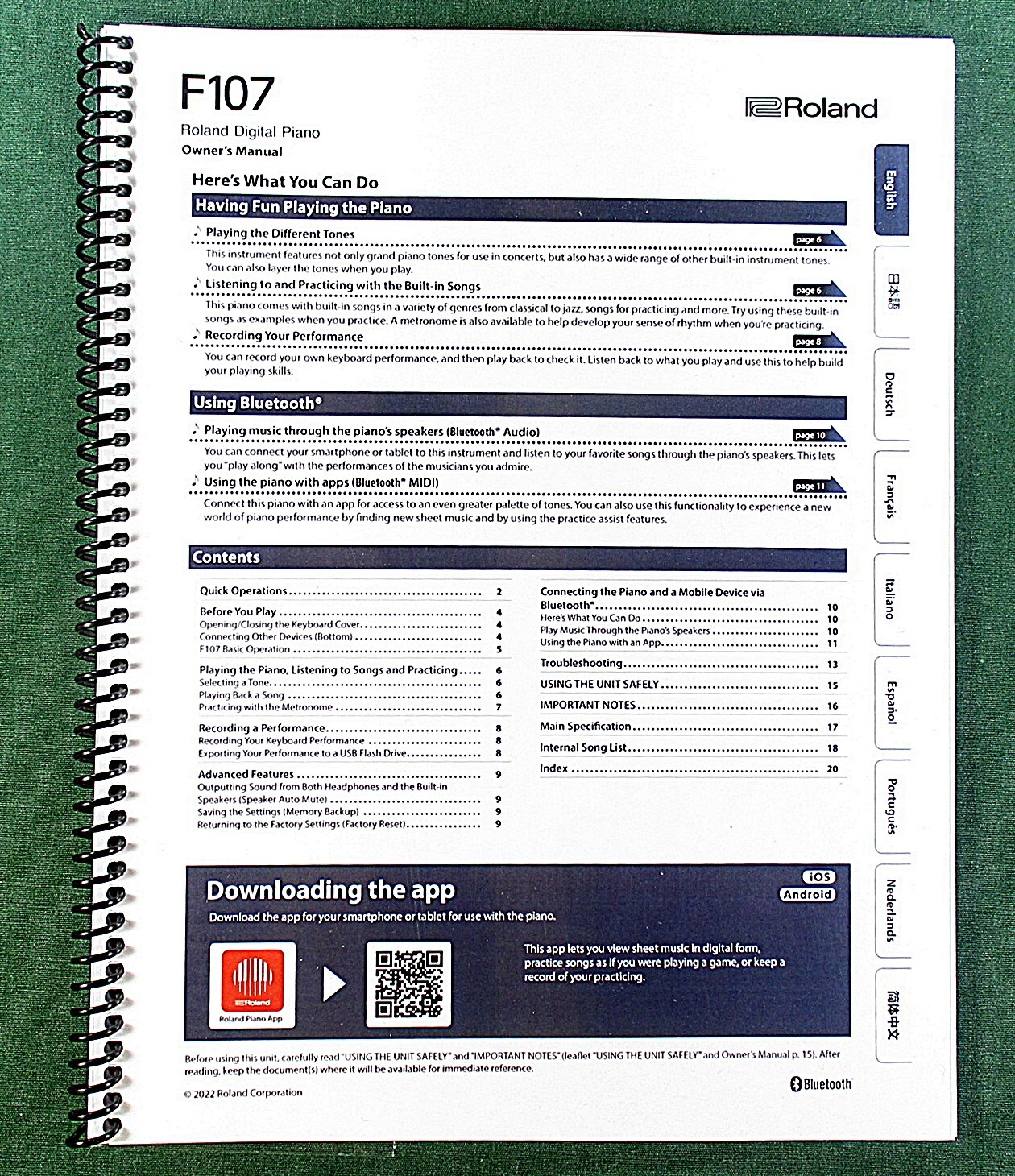 Roland F107 Owner&rsquo;s Instruction Manual: 20 Pages & Protective Covers!