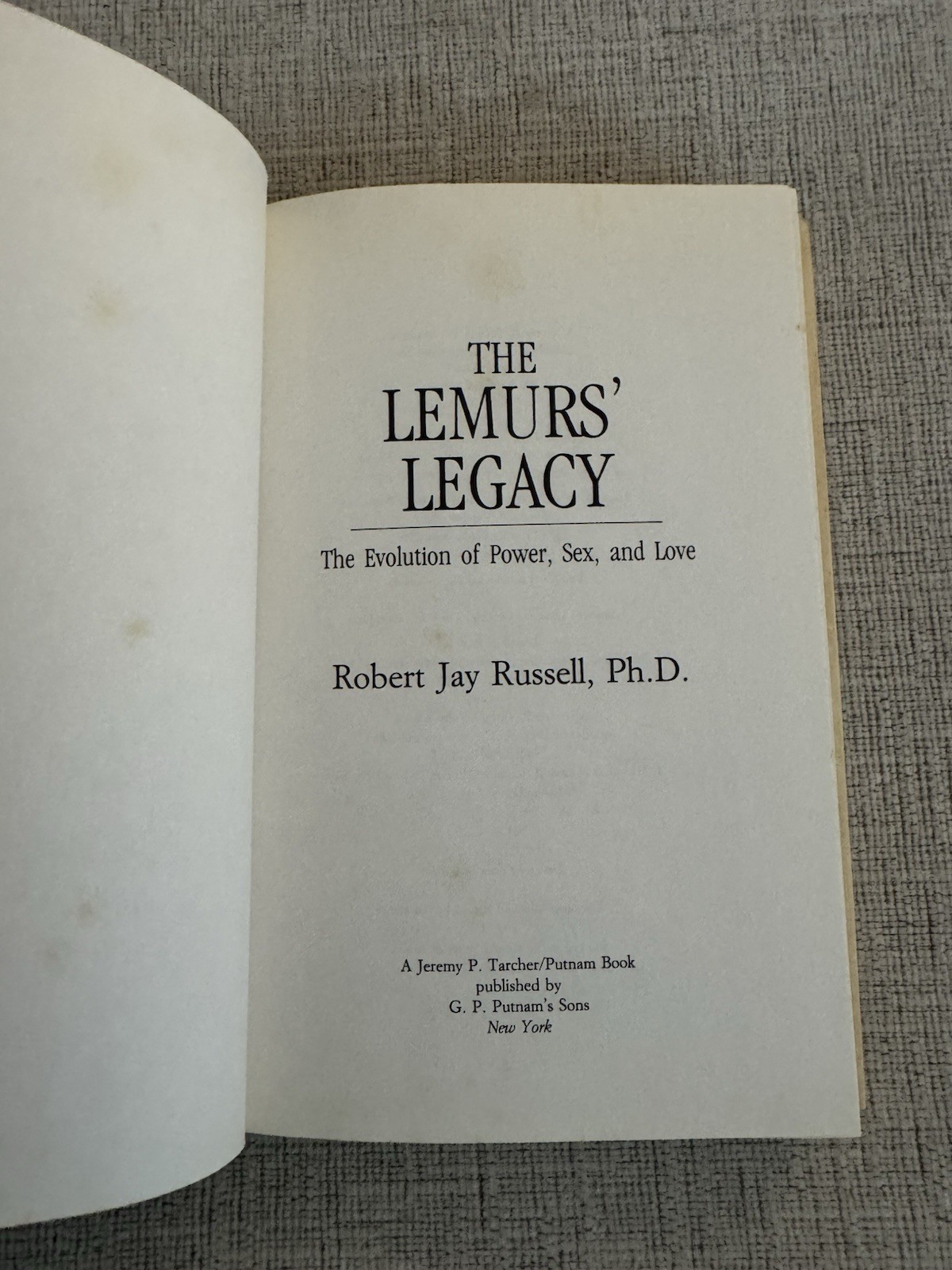 The Lemurs’ Legacy Robert Jay Russell 1993 HC DJ Evolution Power Sex Love