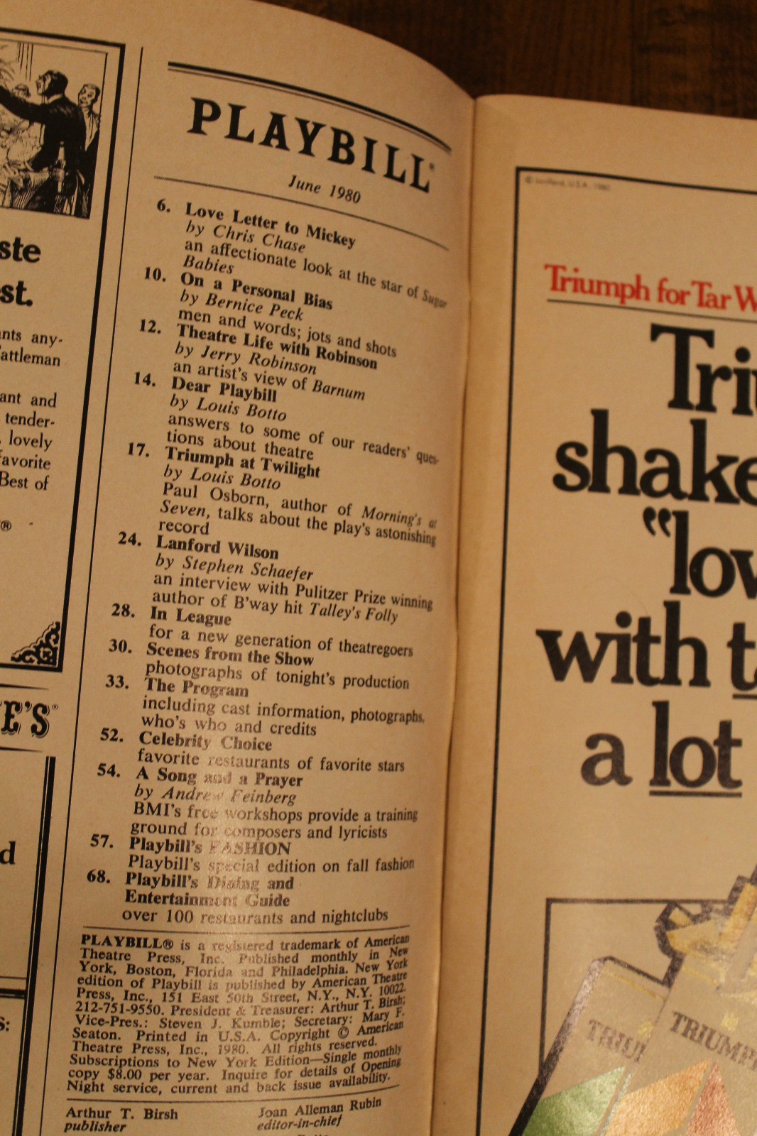 Playbill – Morning&rsquo;s At Seven – Lyceum Theatre – June 1980 – 74 pages showbill