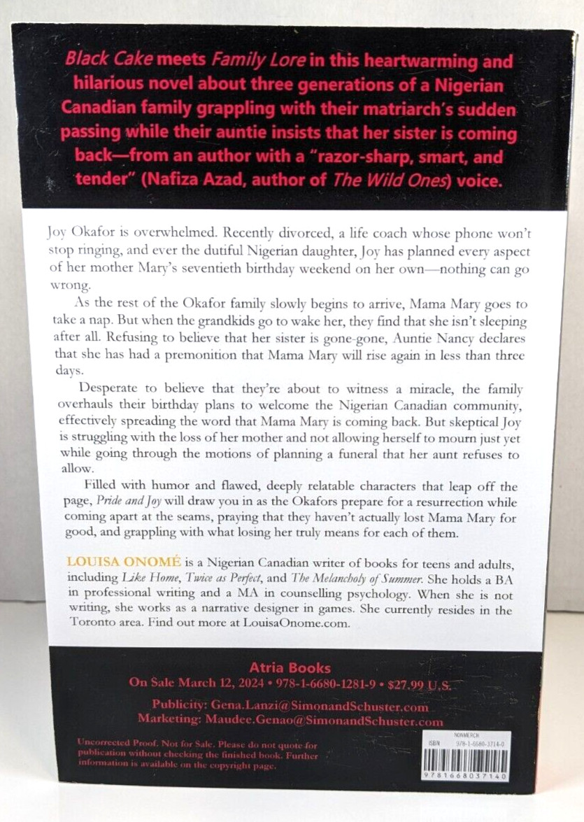 Pride and Joy : A Novel by Louisa Onomé (2024, ARC Paperback)
