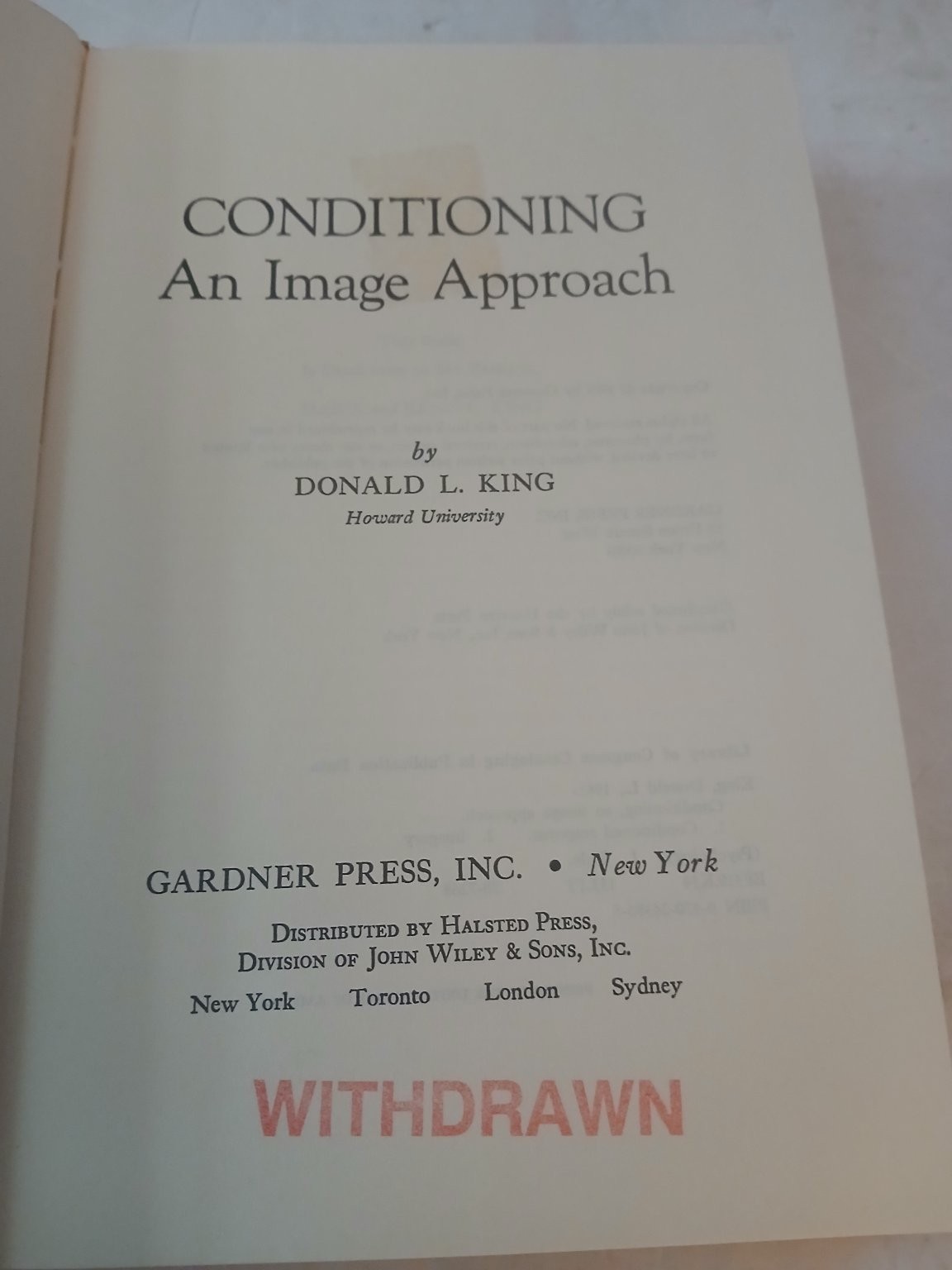 Conditioning An Image Approach Donald L. King 1979 Psychology Gardner Press
