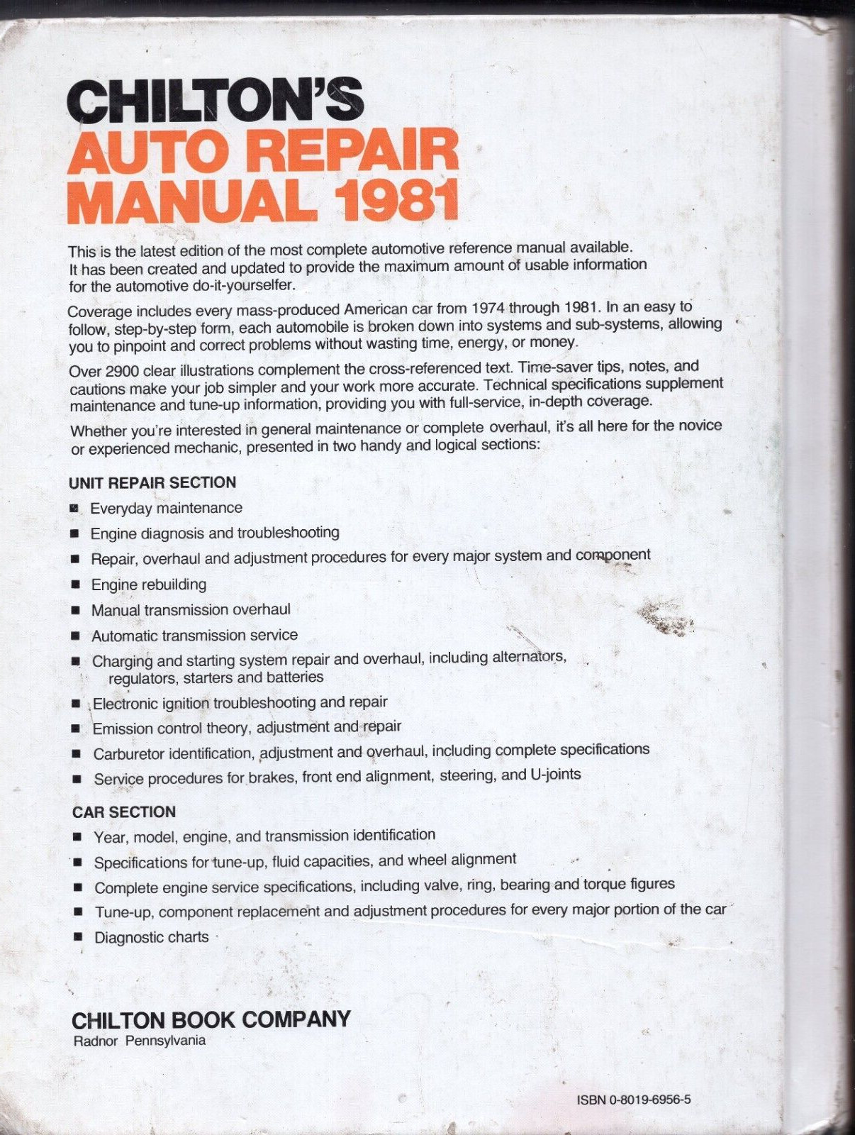 Chilton&rsquo;s Auto Repair Manual American Cars from 1974 – 1981 MN791