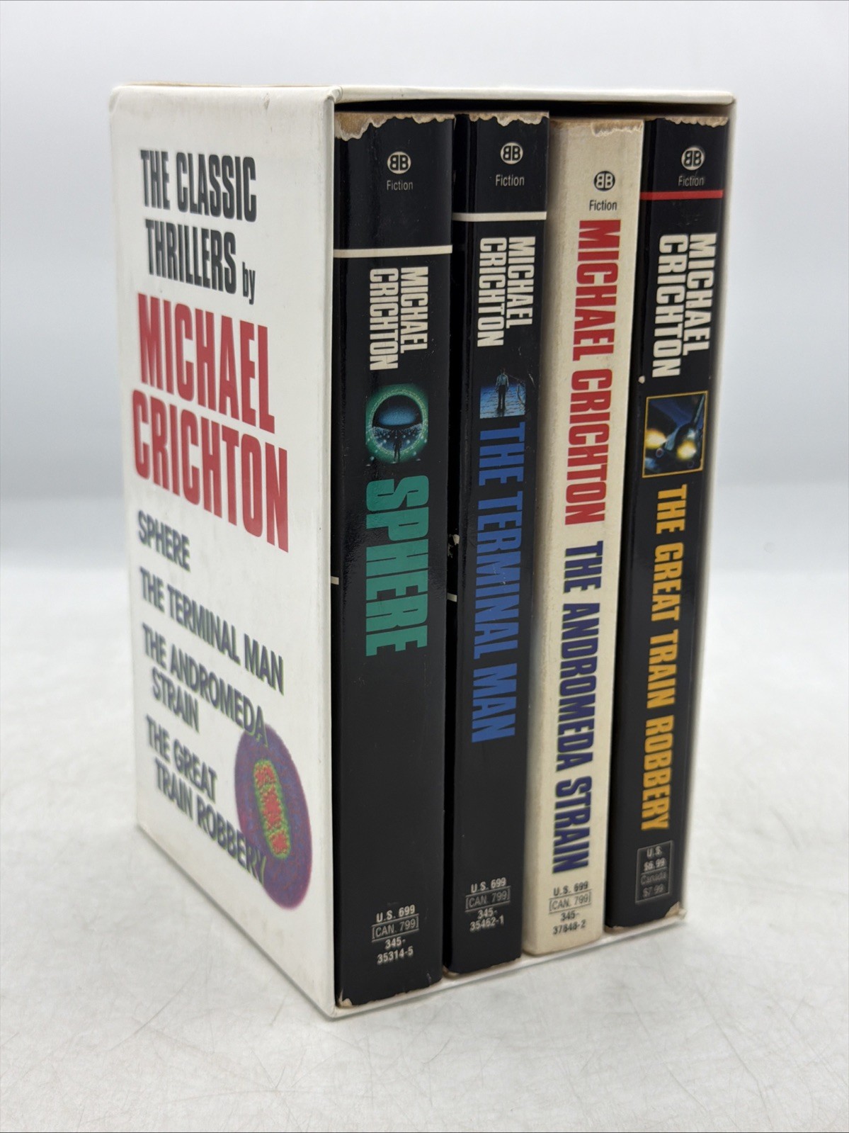 Vintage Michael Crichton Classic Thrillers 4 Book Box Set Andromeda Terminal ++