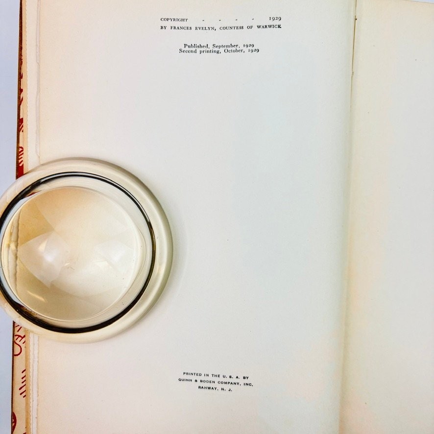 Life&rsquo;s Ebb & Flow Frances Countess of Warwick 1929 First Edition Autobiography