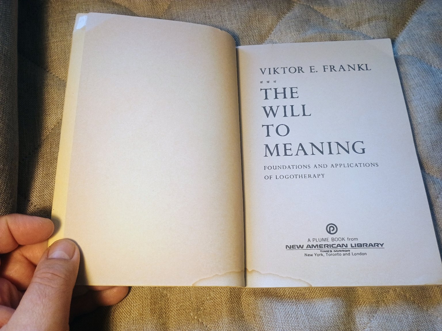 The Will to Meaning Viktor Frankl 1970 Plume Psychology Paperback