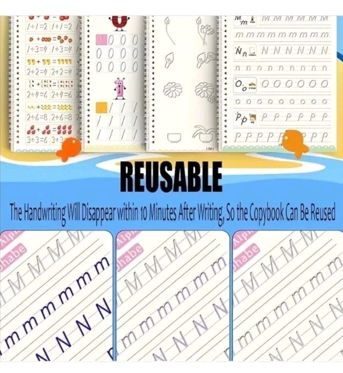 4Pc Groove Books for Kids,Magic Practice,Reusable Handwriting Workbook Kids 3+