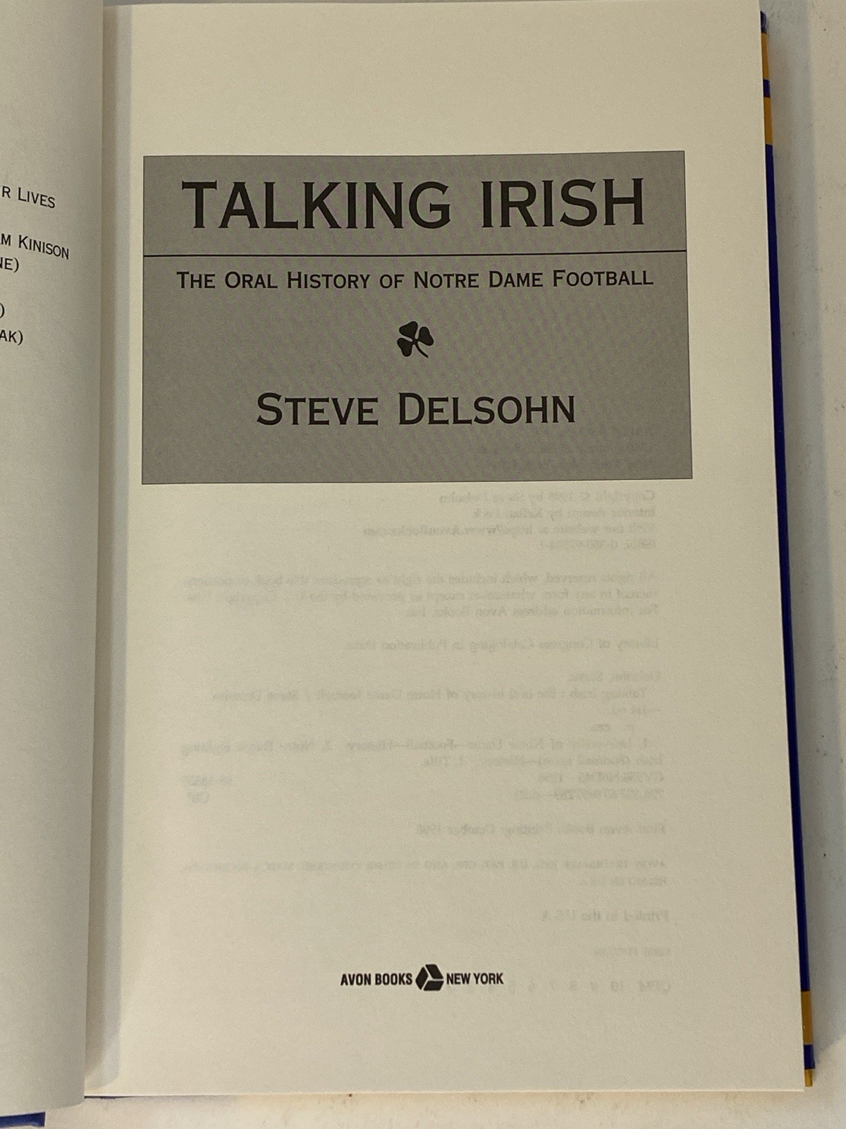 SIGNED by Johnny Lattner! Talking Irish: Notre Dame Football by Steve Delsohn