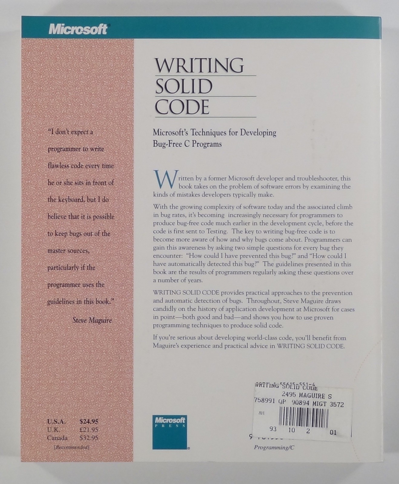 1993 Steve Maguire WRITING SOLID CODE Microsoft&rsquo;s Bug-Free C Programming Guide