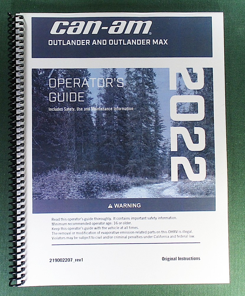 2022 Can-Am Outlander MAX 1000R XT Owner&rsquo;s Manual: 260 Pages & Plastic Covers
