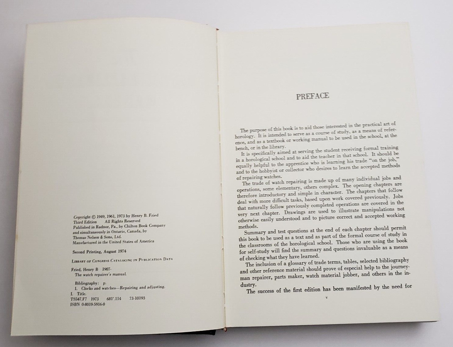 1973 The Watch Repairer&rsquo;s Manual Henry B. Fried Third Edition No Jacket