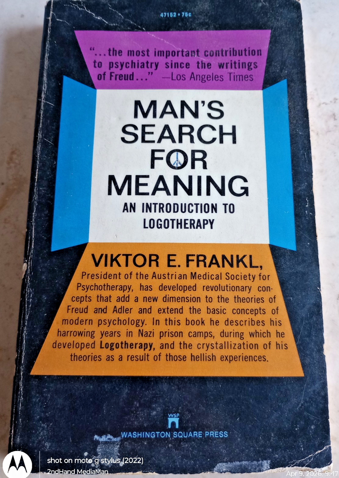 1969 WASHINGTON 16THpt MAN&rsquo;S SEARCH FOR MEANING VIKTOR FRANKL PB/PAPERBACK BOOK