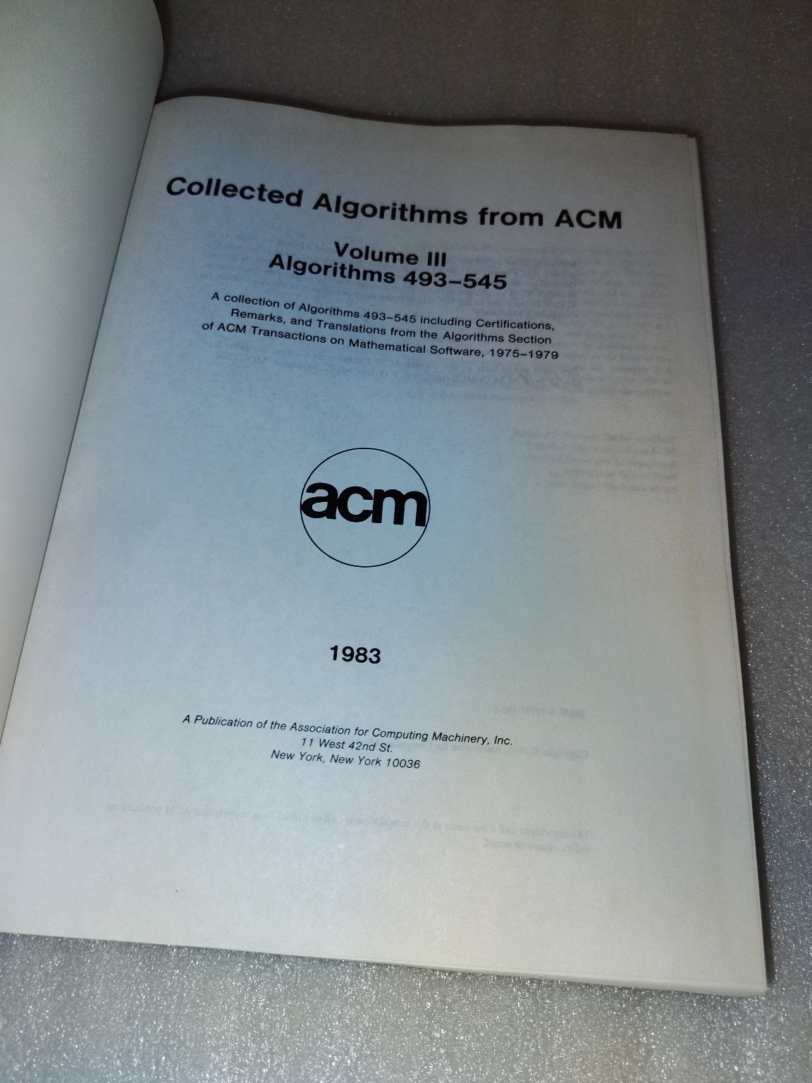 Collected Algorithms from ACM Volumes I-IV 1980-1983 Computer Science