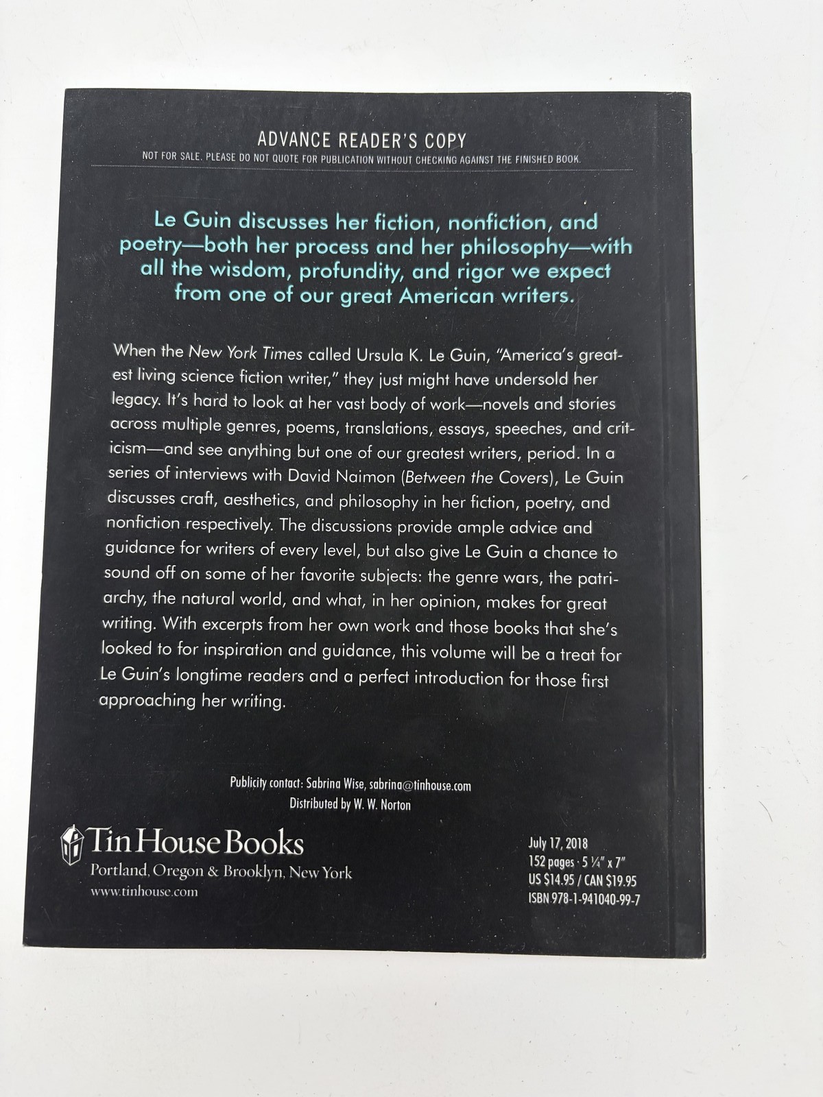Ursula K. Le Guin Conversations on Writing Advance Reader&rsquo;s Copy Book A20