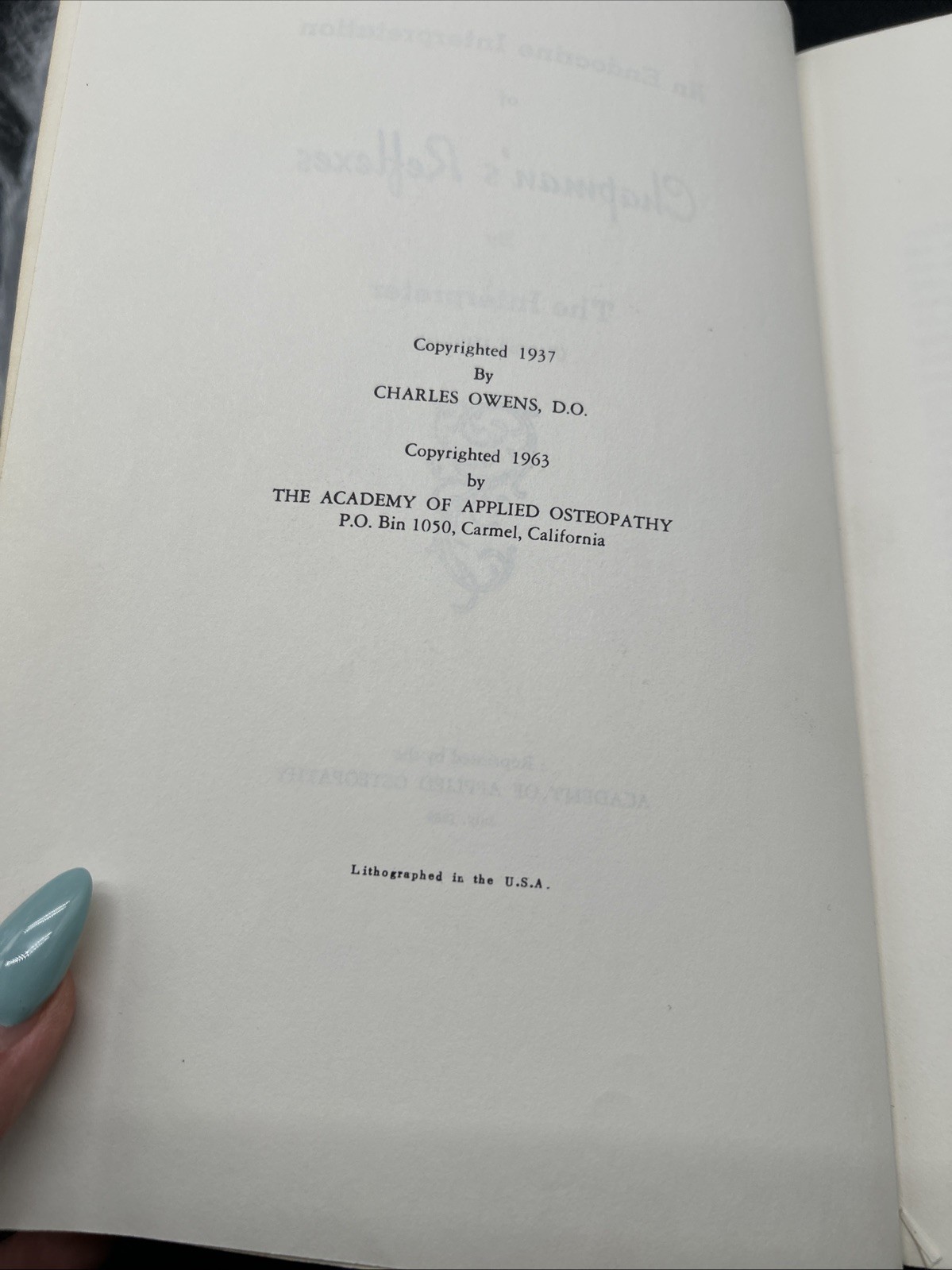 Chapman, Frank: AN ENDOCRINE INTERPRETATION OF CHAPMAN&rsquo;S REFLEXES 1969 SC Book