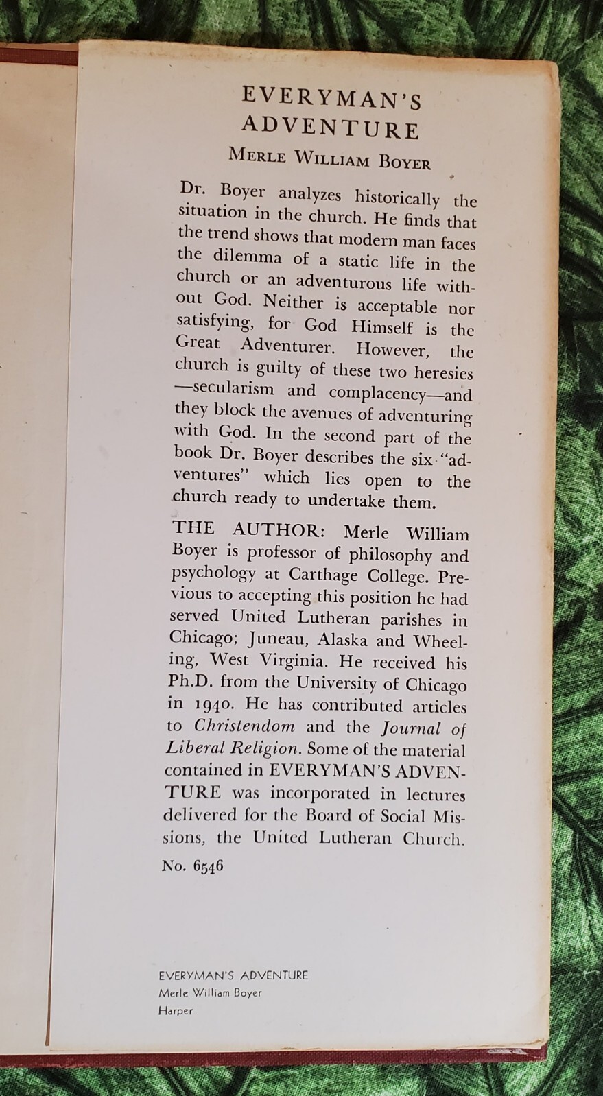 Everyman&rsquo;s Adventure by Merle William Boyer, 1947, HC/DJ