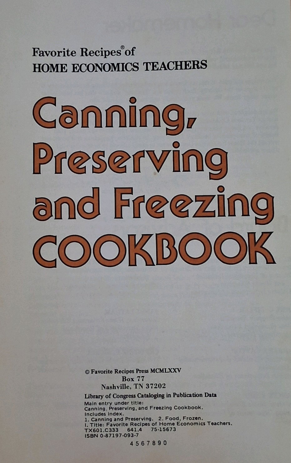 Canning Preserving & Freezing Cookbook Favorite Recipes Of Home Ec. Teachers