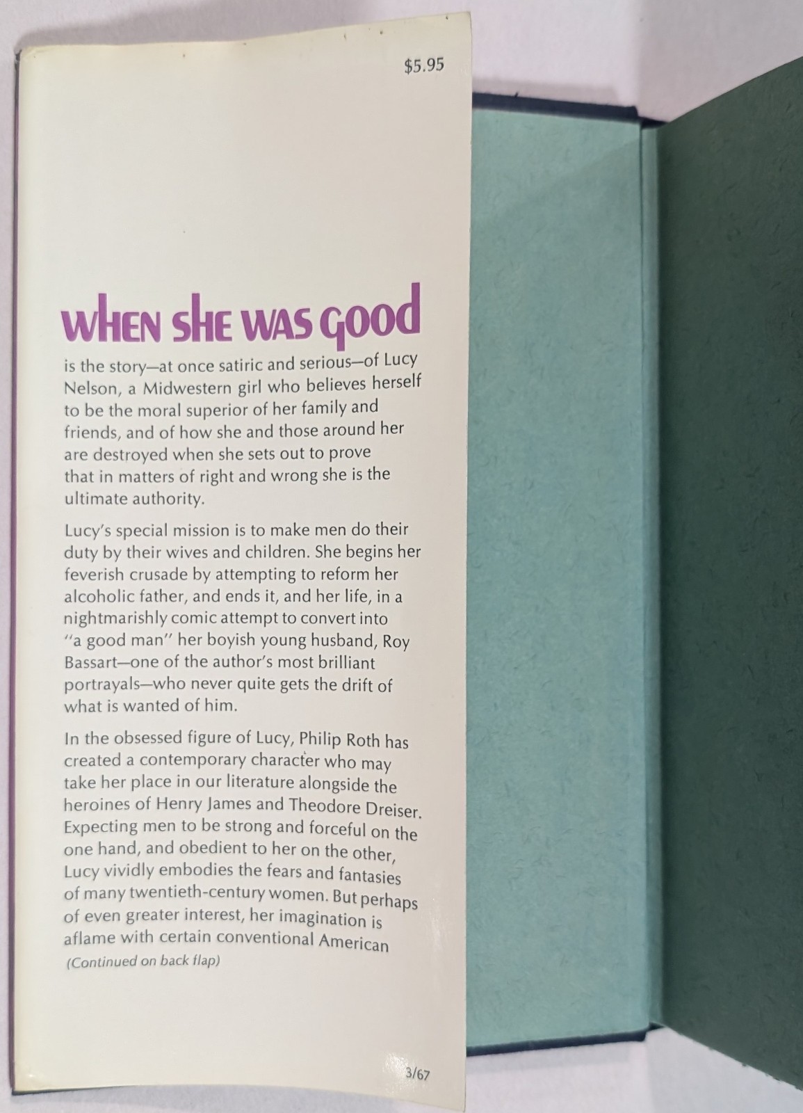 When She Was Good by Philip Roth 1967 HCDJ RARE First Printing Very Good Cond