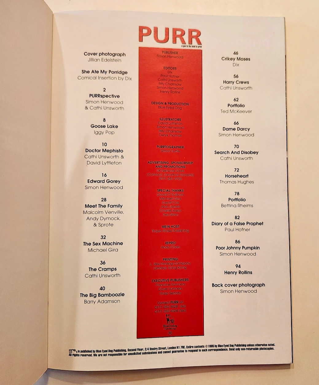 PURR QUARTERLY Issue 4 1995 Edward Gorey CRAMPS Michael Gira Iggy Harry Crews