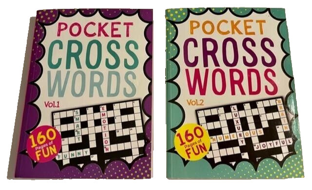 2 Pocket Cross Words Puzzle Books 5&Prime; x 4&Prime; vol. 1 and 2 by Vision St. 2022
