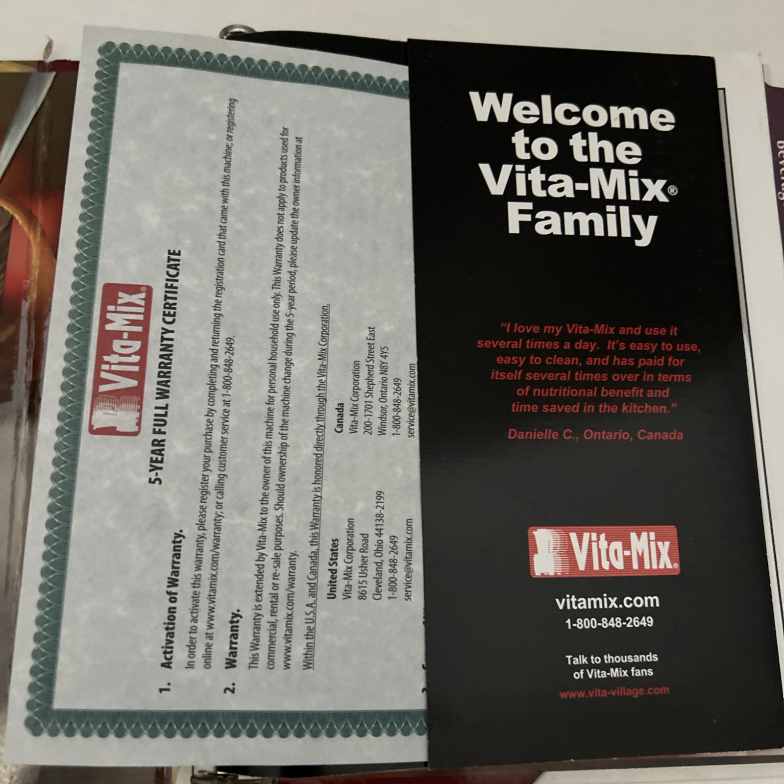 Vita-Mix Owner&rsquo;s Manual + Cookbook Recipes Instructions Binder w Built-In Stand