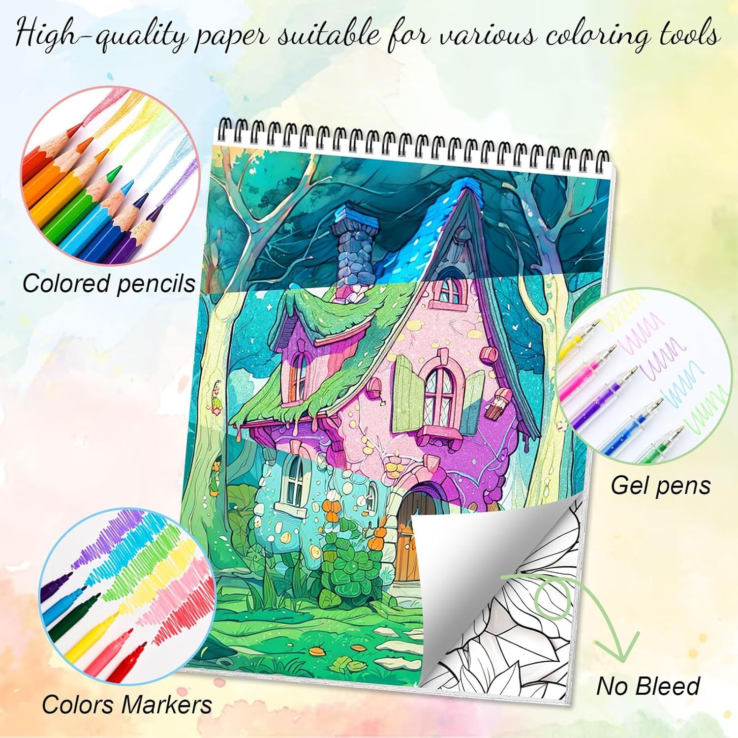 Spiral Bound Adult Coloring Book for Women, Anxiety Coloring Books for Adults Re