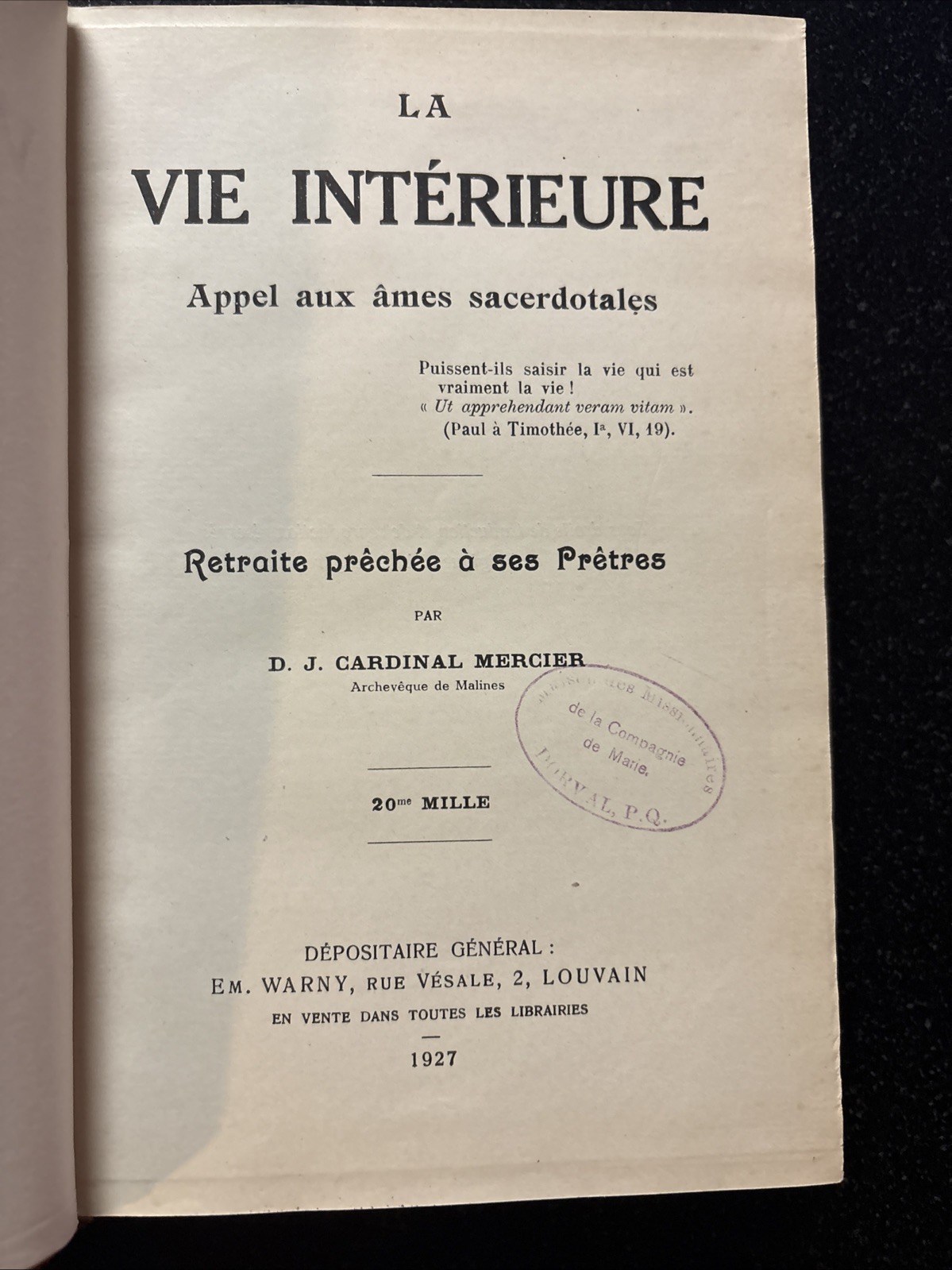 1927 La Vie Intérieure Cardinal Mercier Red Leather Inscription & Tea