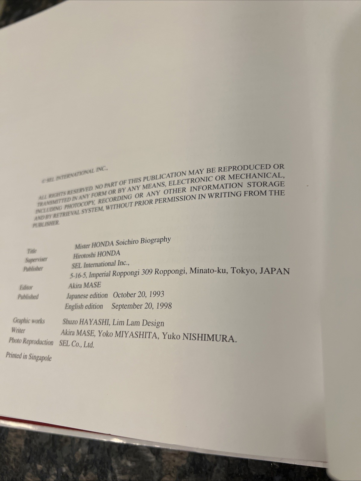 Mister Honda : Biography of Honda Soichiro, 1998 English Edition HB/DJ + Case