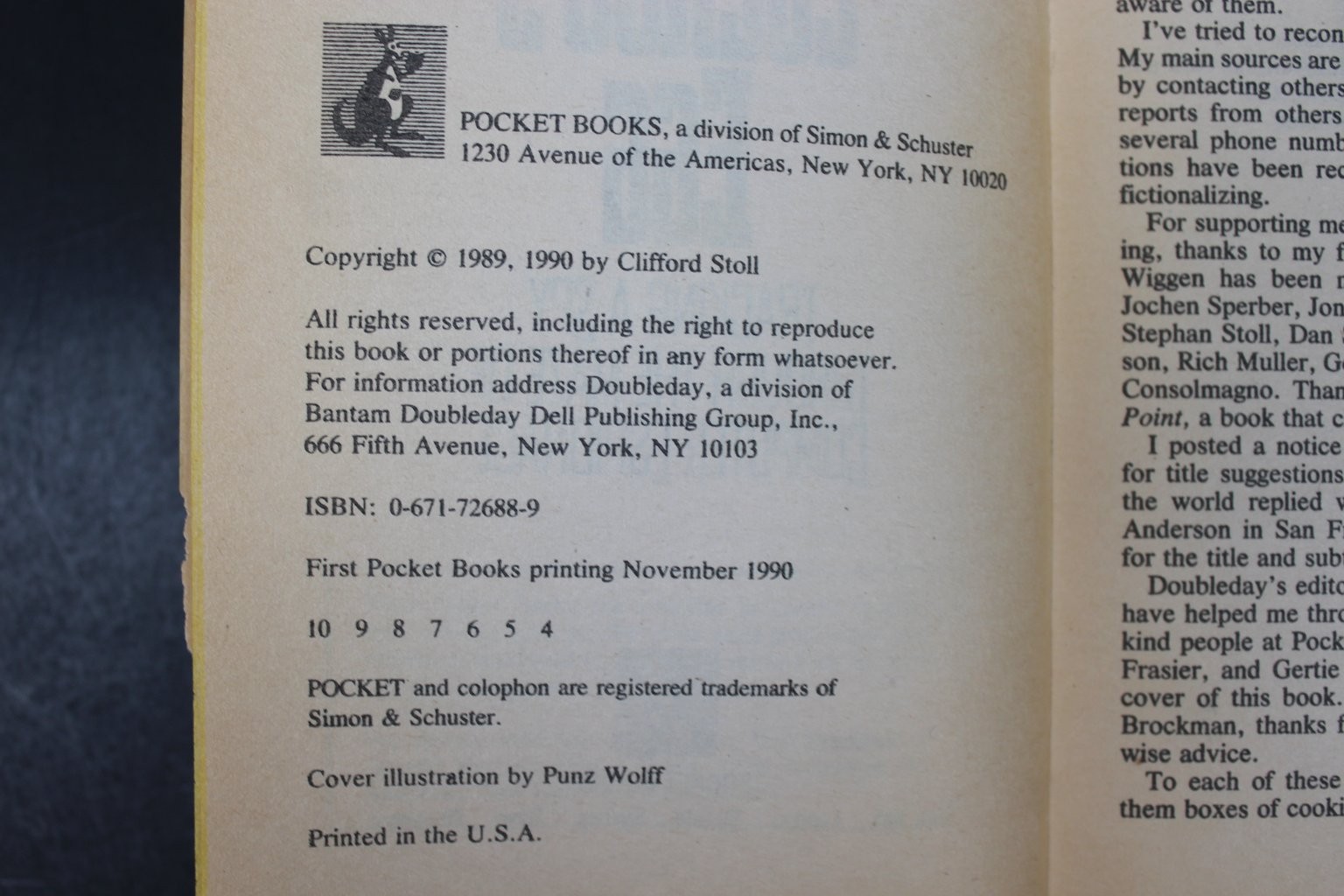 The Cuckoo&rsquo;s Egg Cliff Stoll 1990 1st Pocket Books Printing Computer Espionage