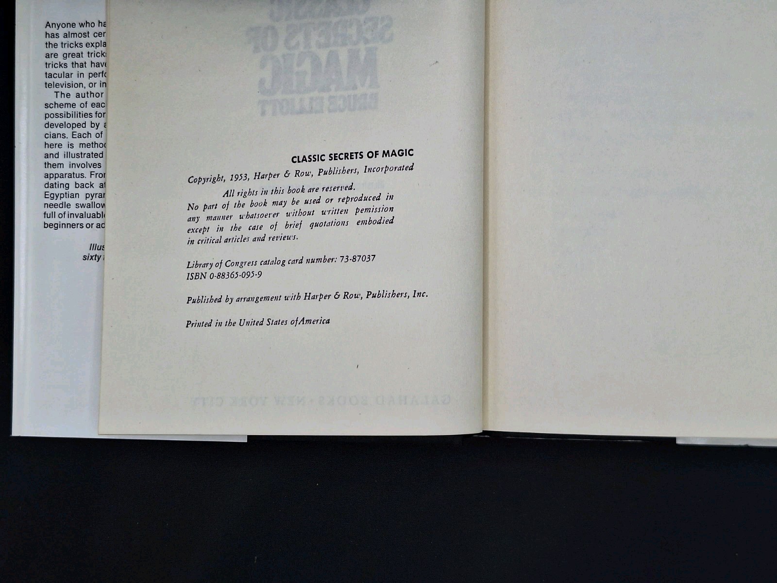 Classic Secrets of Magic by Bruce Elliott 1953 Harper & Roe Pub. HC DJ 1st Ed.
