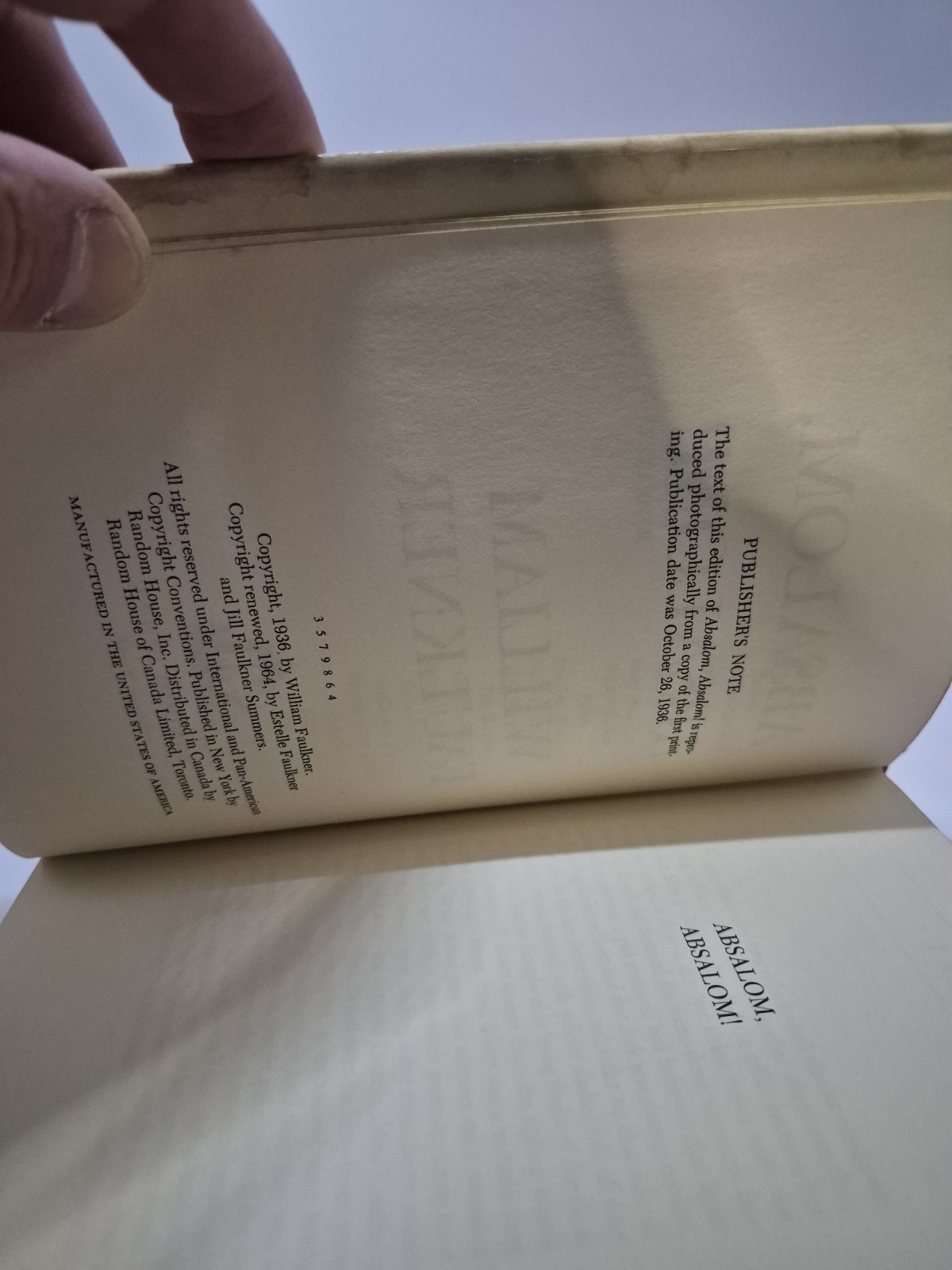 William Faulkner Absalom, Absalom! HC Random House 1936 W Dust Jacket
