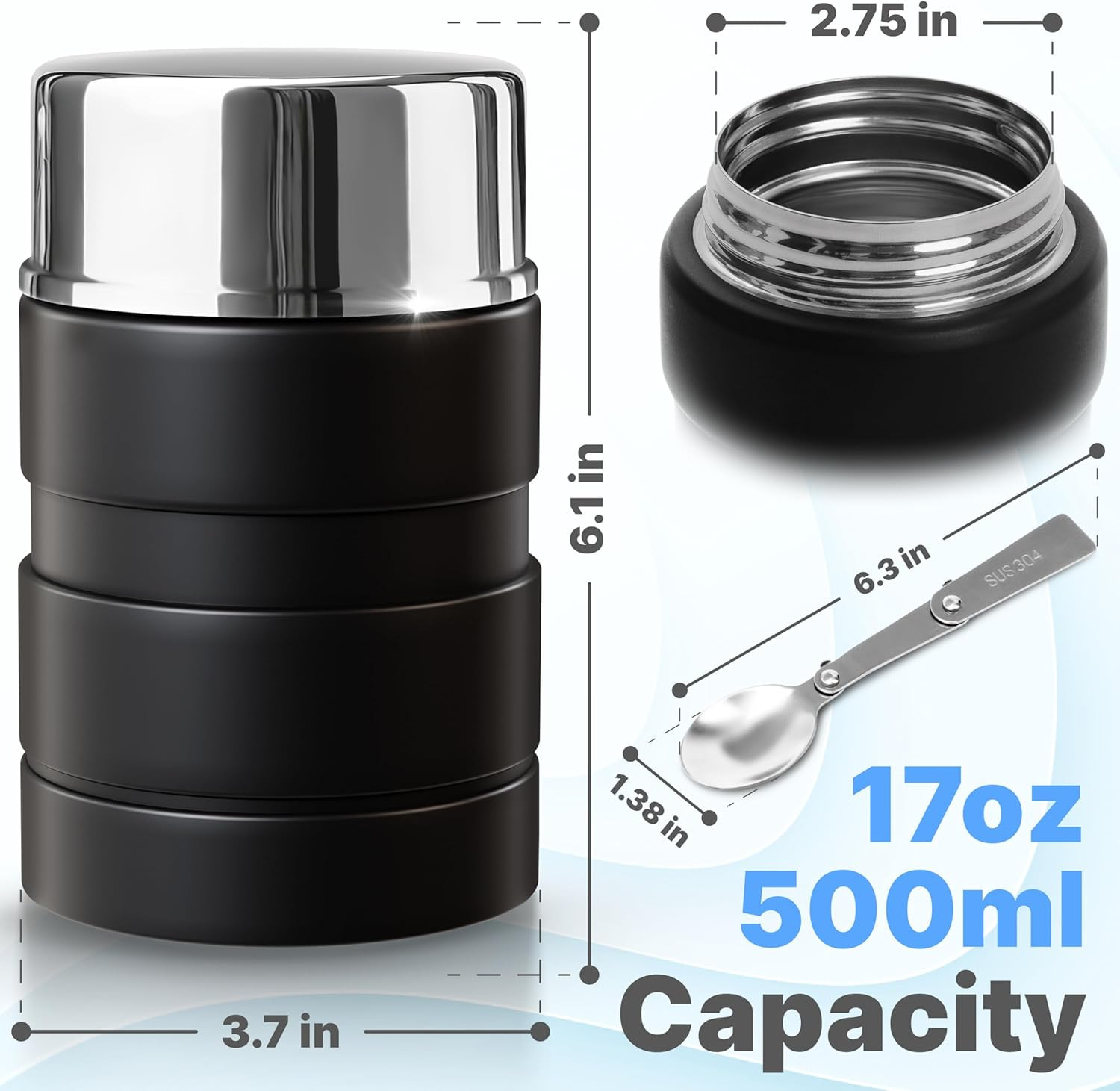 Earth&Me Stainless Steel Thermo for Hot 17OZ with Folding Spoon, Vacuum Insulat