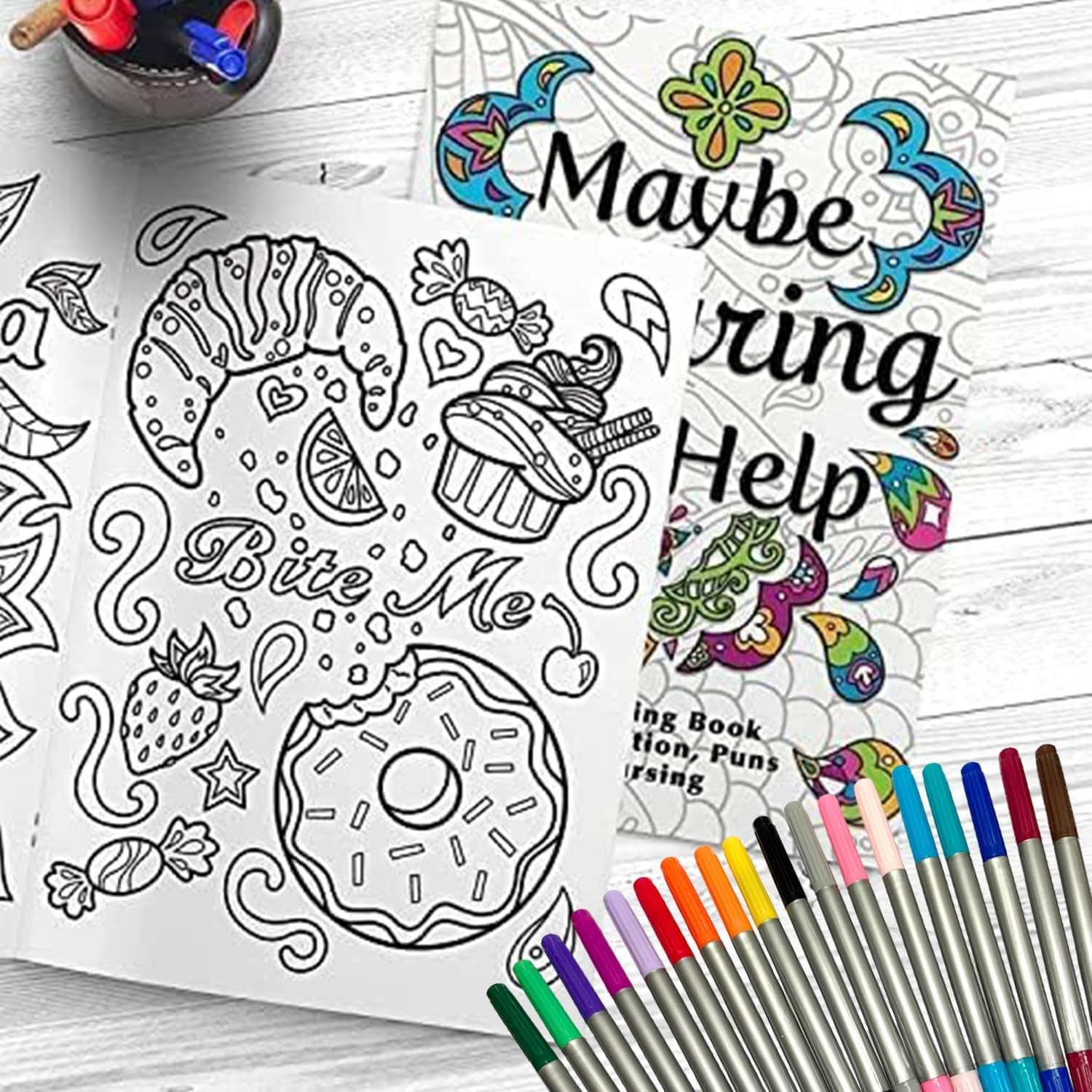 Adult Coloring Book Set with Markers Swear Words Anxiety Relief 30 pcs