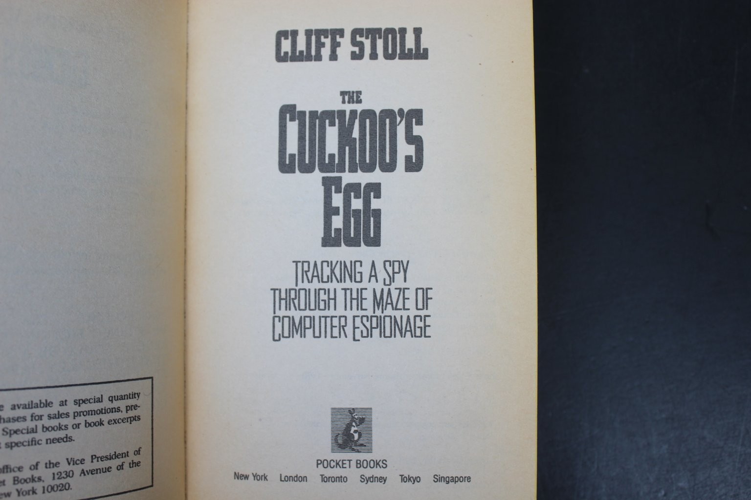 The Cuckoo&rsquo;s Egg Cliff Stoll 1990 1st Pocket Books Printing Computer Espionage